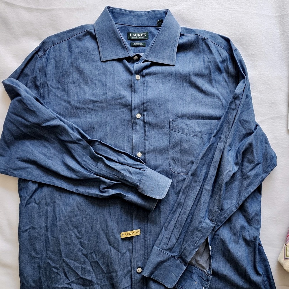 LAUREN RALPH LAUREN Blue Oeko Tex, Long-Sleeve Button-Down Mens  Xl, Green Label